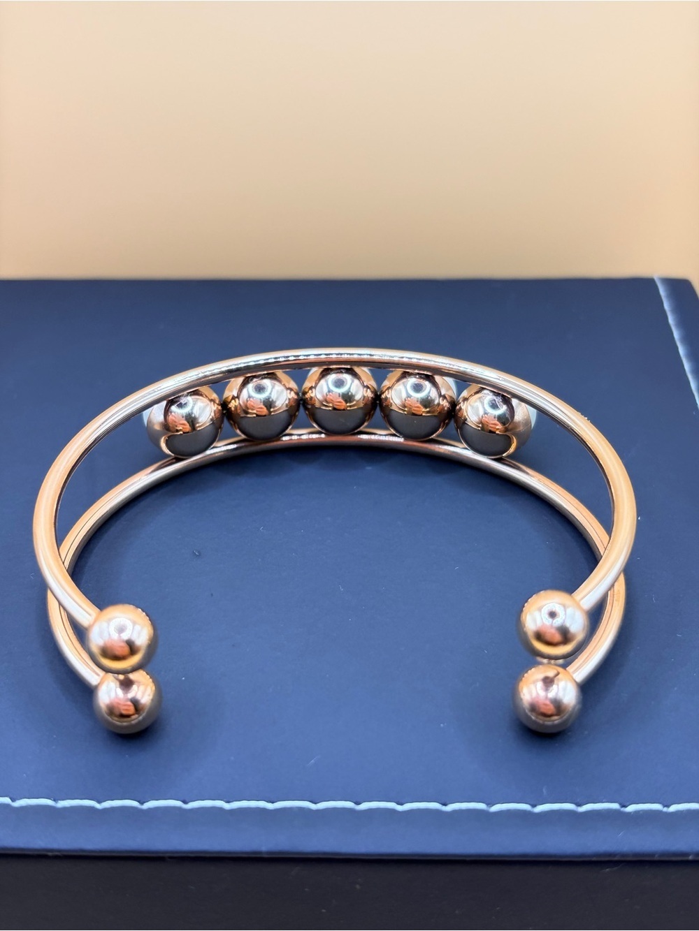 Classic Glass Pearl Accent Cuff Bracelet - Gold Tone - Picture 8 of 8